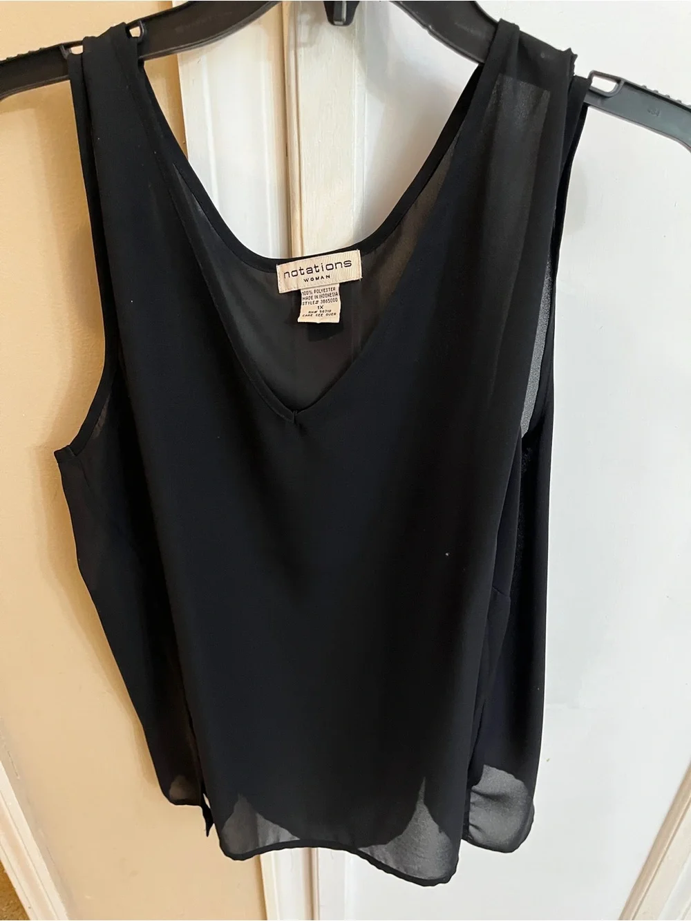 Notations Black Floral Ruffle V-Neck Blouse 1XL